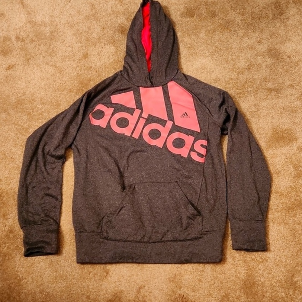Adidas Women's Gray & Pink Go-To Hoodie Pullover Sweatshirt Size L